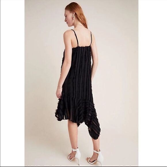 NWT Anthropologie Eri +Ali Black Fringed Asymmetrical Slip Midi Dress size S - Picture 11 of 12
